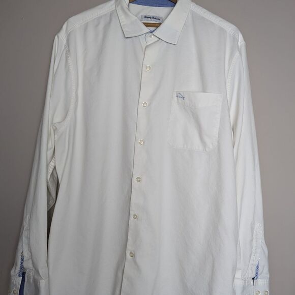 Tommy Bahama Men's White Shirt w/ Blue Logo Accent, Size XL - Picture 1 of 7